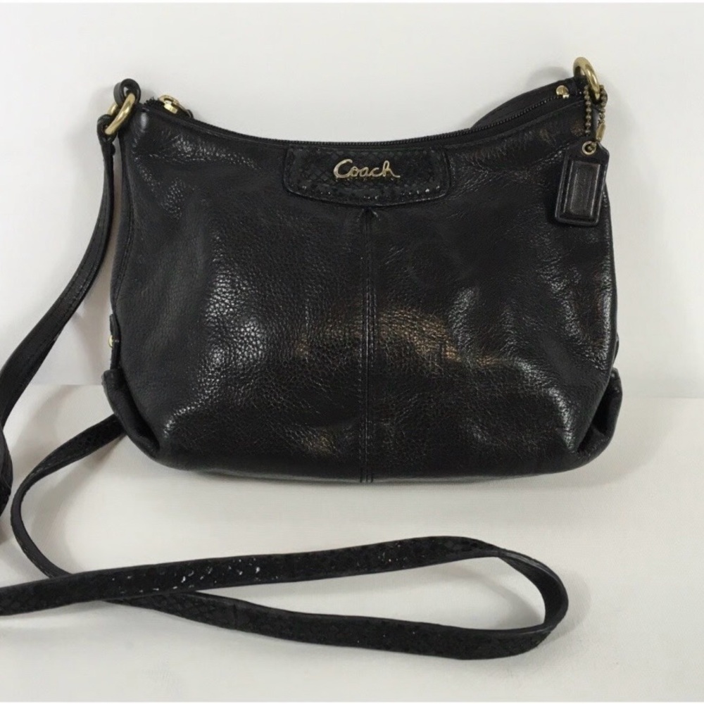 Coach Ashley Black Pebbled Leather Crossbody Bag with Gold Accents